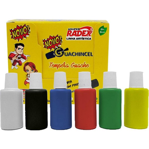 Tinta guache 015ml escolar 18ml c/pincel 6 cores - radex (estojo)