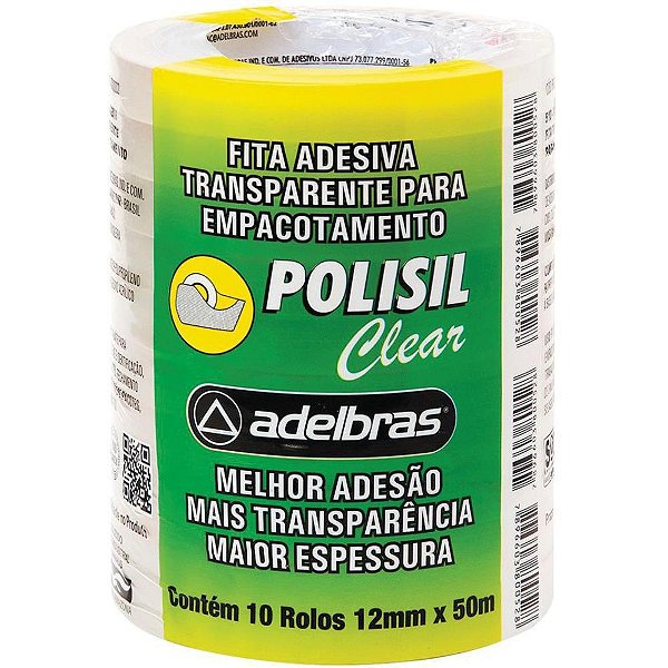 Fita adesiva polisil 12mmx50m.transparente - adelbras (pct.c/10)
