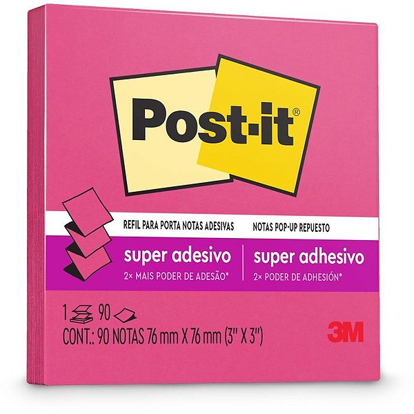 Bloco de recado post-it pop up refil r330 76x76 rosa - 3m (unidade)