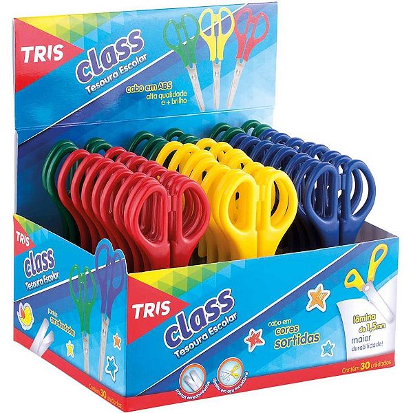 Tesoura escolar tris class 13cm colorida - summit (cx.c/30)