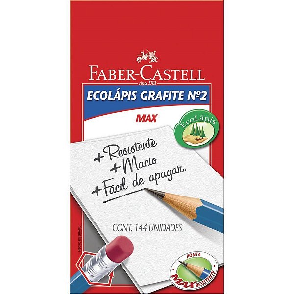 Lapis preto sextavado ecolapis presto c/borracha - faber-castell (cx.c/144)