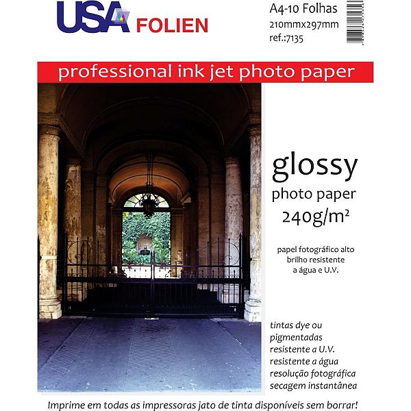 Papel fotografico inkjet a4 glossy 240g - usa folien (pct.c/10)