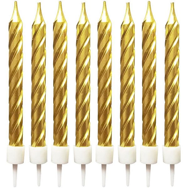 Vela para aniversario espiral metaliz.dourada 8cm - make+ (bl.c/08)