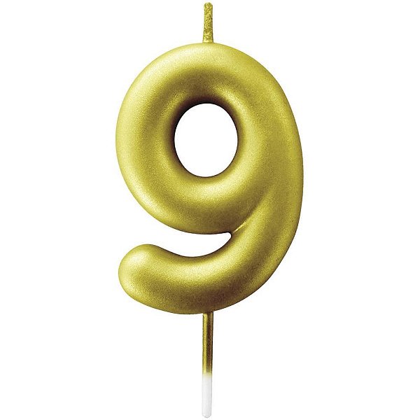 Vela para aniversario n.09 ouro metalizada 6cm - make+ (cx.c/12)