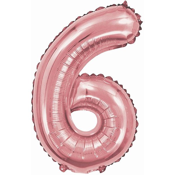 Balao metalizado numero 6 rose 40cm. - make+ (unidade)