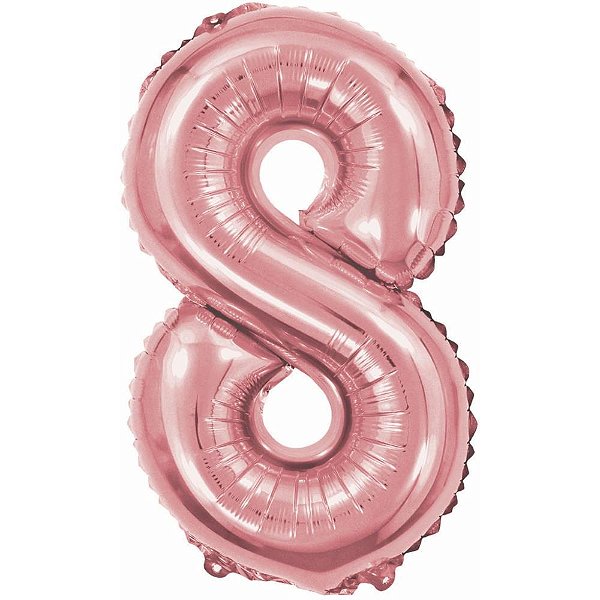 Balao metalizado numero 8 rose 40cm. - make+ (unidade)