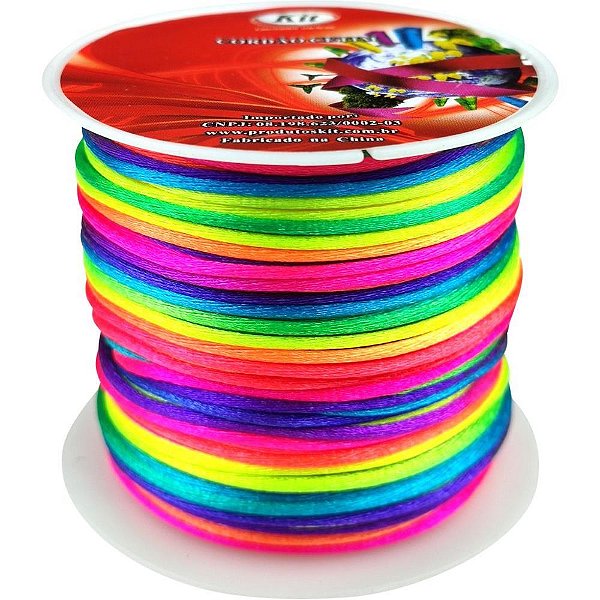 Cordao cetim 1mm multicolor 2 c/20m. - kit (rolo)