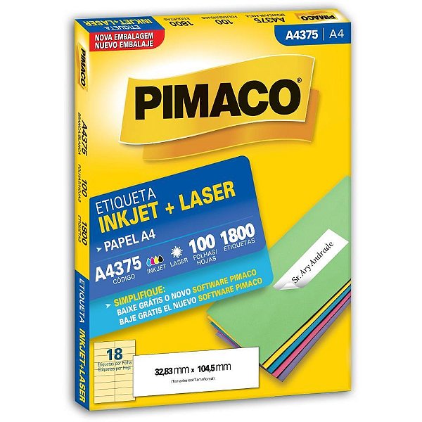 Etiqueta a4 a4375 100 fls 32,83 x 104,5 mm - pimaco (cx.c/1800)