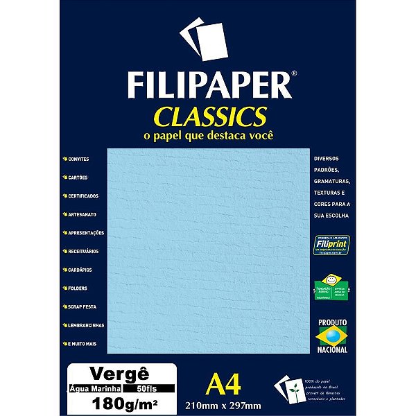 Papel a4 verge agua marine 180g. - filiperson (cx.c/50)