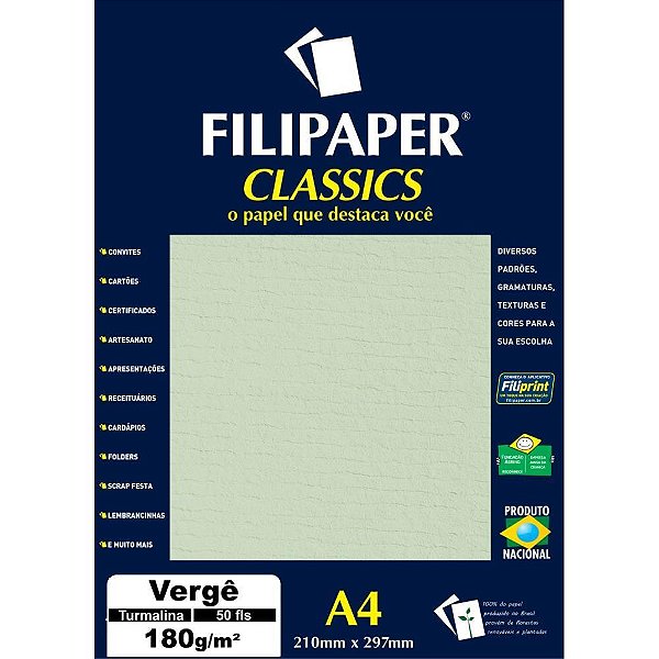 Papel a4 verge turmalina verde 180g. - filiperson (cx.c/50)