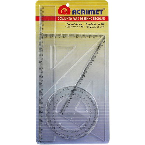 Conjunto para desenho reg.30cm+esq.21cm+trans.360ºcr - acrimet (unidade)