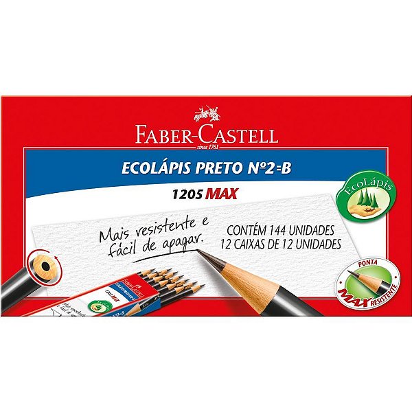 Lapis preto redondo ecolapis 1205 max n.2 - faber-castell (cx/144)