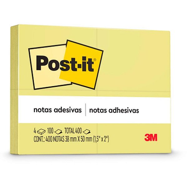 Bloco de recado post-it 653 amarelo 38x50mm c/100fls - 3m (pct.c/04)