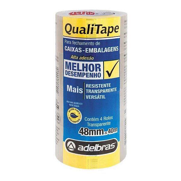 Fita para empacotamento qualitape 48mmx40m. transpar. - adelbras (pct.c/04)