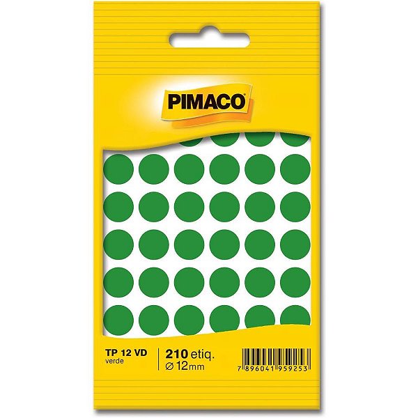 Etiqueta redonda tp-12 verde redonda 12 mm - pimaco (ct.c/210)