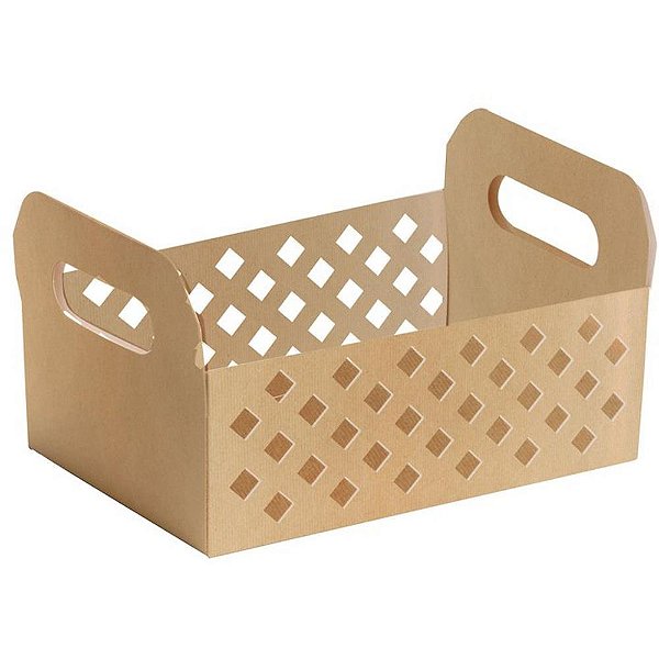 Cesta de papel caixote kraft g vazado 25x19cm - cromus (pct.c/10)