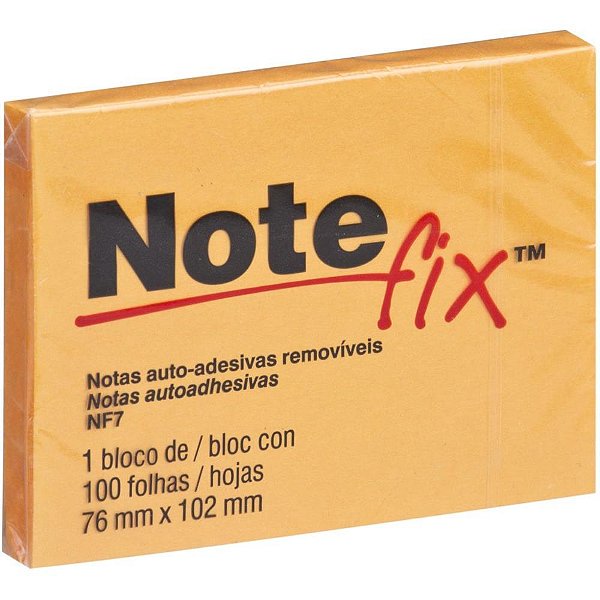 Bloco de recado autoadesivo notefix 100f.76mmx102mm laranj - 3m (unidade)