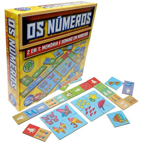Brinquedo pedagogico madeira os numeros domino e memoria - pais e filhos (unidade)