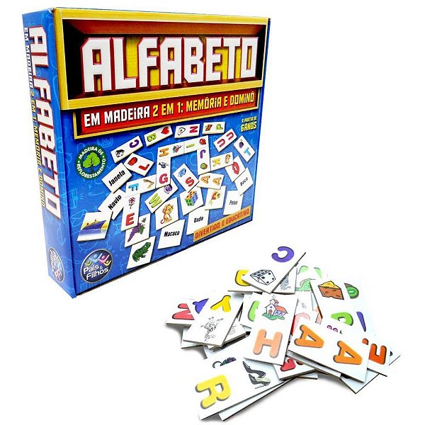 Brinquedo pedagogico madeira alfabeto domino e memoria - pais e filhos (unidade)