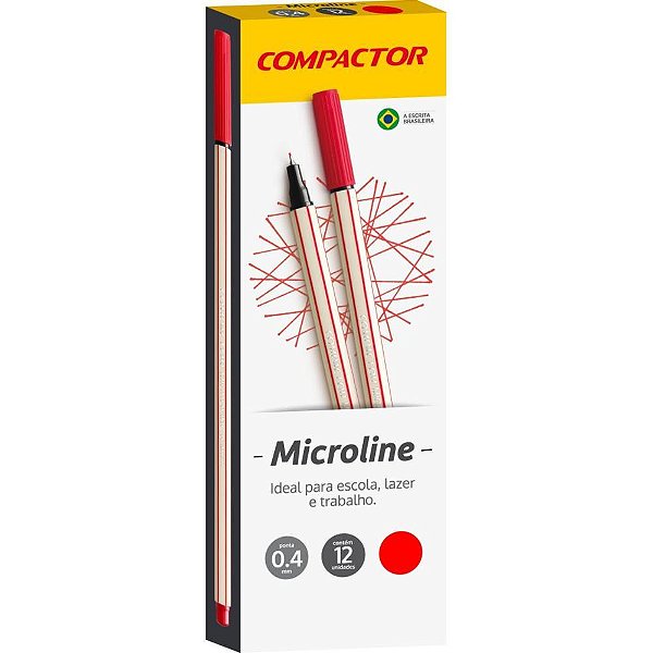 Caneta com ponta porosa microline 0,4mm vermelha - compactor (cx.c/12)