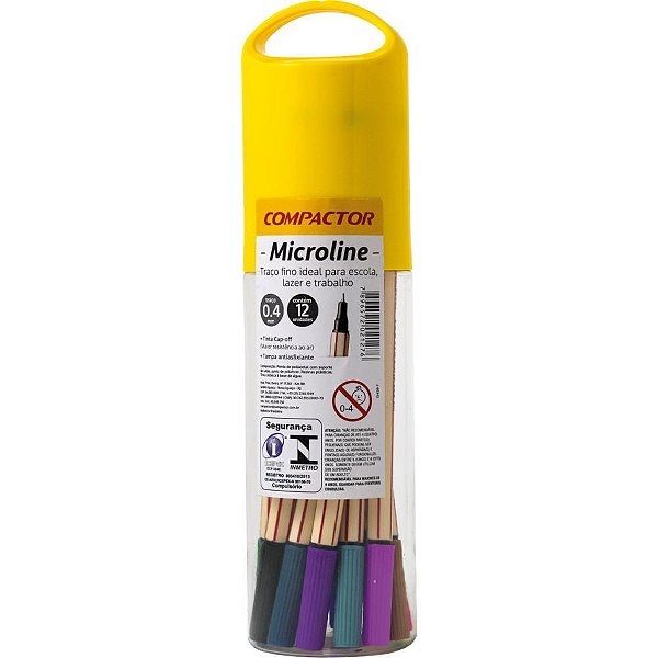 Caneta com ponta porosa microline 0,4mm 12 cores - compactor (estojo)