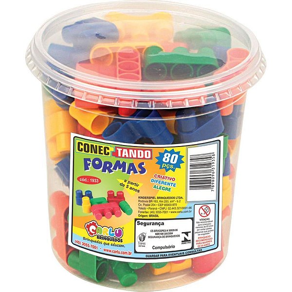 Brinquedo para montar conectando formas 80 pecas - carlu (pote)