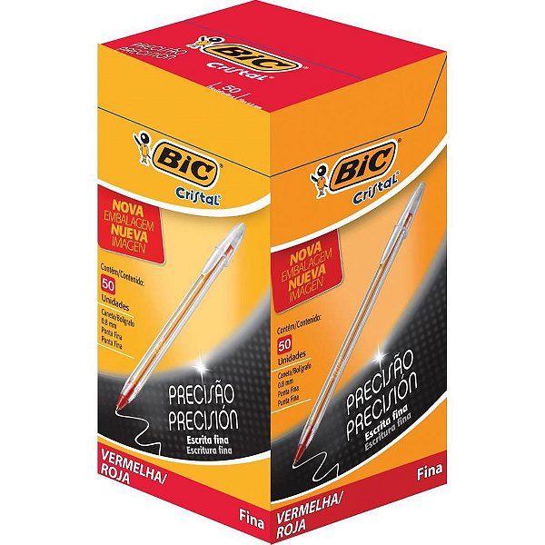 Caneta esferografica cristal fina vermelha - bic (cx.c/50)