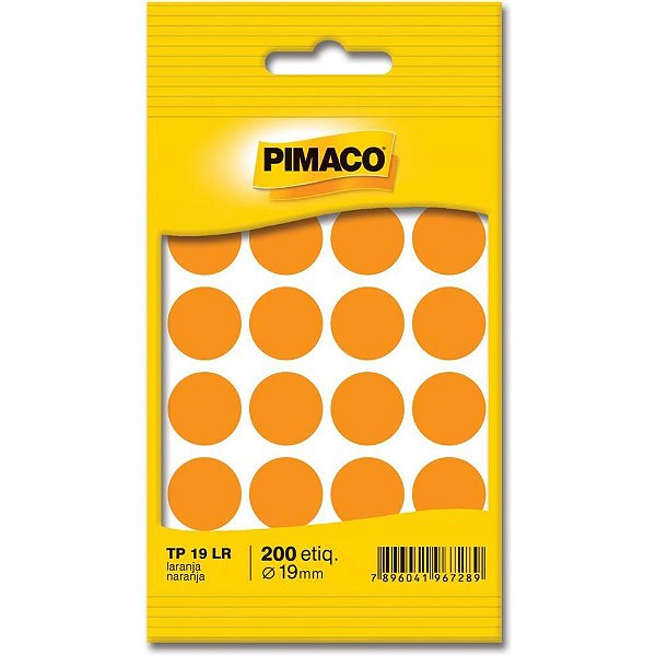 Etiqueta redonda tp-19 laranja redonda 19 mm - pimaco (ct.c/200)