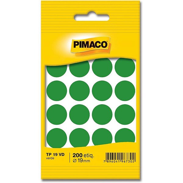 Etiqueta redonda tp-19 verde redonda 19 mm - pimaco (ct.c/200)