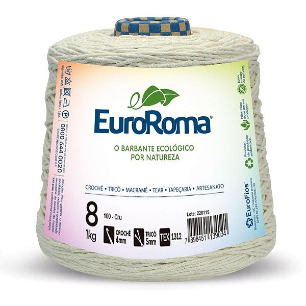 Barbante cru 1,0kg 4/8 fios rolo 762m - euroroma (unidade)