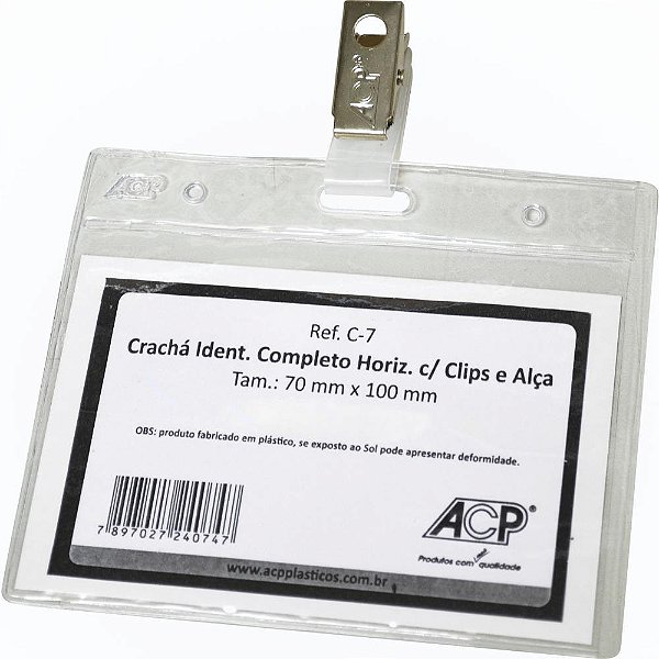 Cracha com presilha cristal horiz.c/clips - acp (pct.c/50)