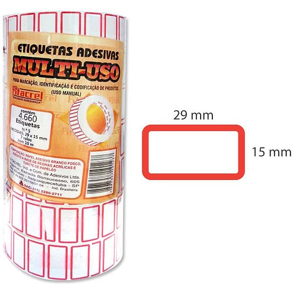 Etiqueta para preco 29x15mm c/4620 etiquetas - fitacrel (pct.c/07)