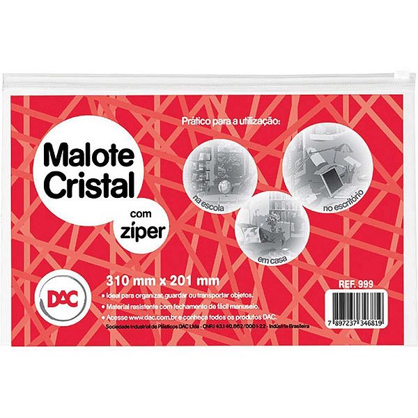 Pasta malote cristal c/ziper 310x201mm - dac (pct.c/05)