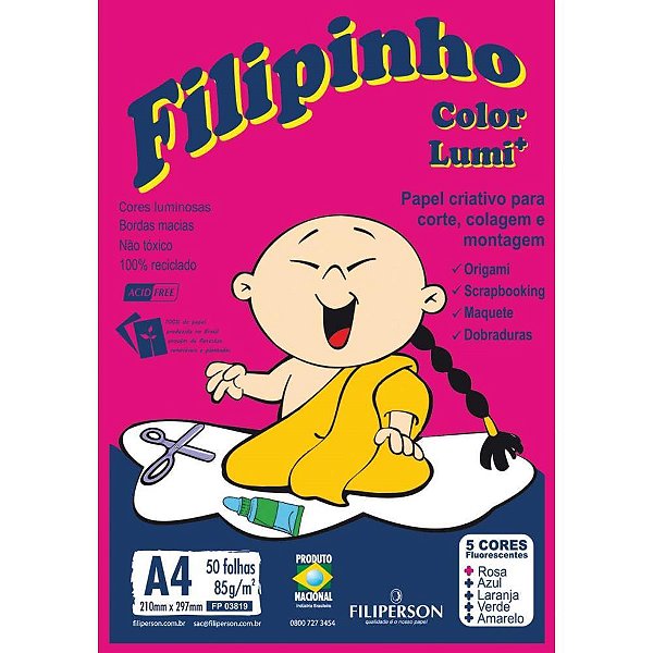 Bloco para educacao artistica filipinho lumi 85grs. 5 cores - filiperson (pct.c/50)