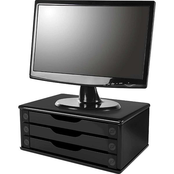 Suporte para monitor 3gavetas 39x26x16 mdf black pi - souza (unidade)