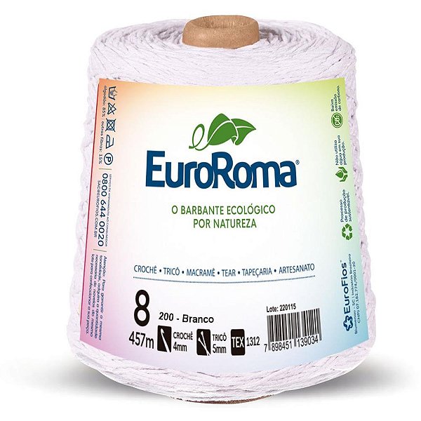 Barbante colorido 600g 4/8 fios 457m branco - euroroma (unidade)