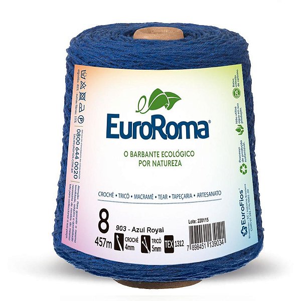 Barbante colorido 600g 4/8 fios 457m azul royal - euroroma (unidade)