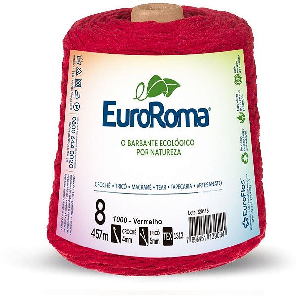 Barbante colorido 600g 4/8 fios 457m vermelho - euroroma (unidade)