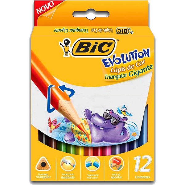 Lapis de cor jumbo evolution trian. 12 cores - bic (pct.c/12)