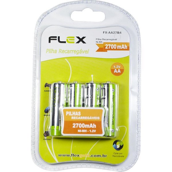 Pilha recarregavel pequena aa 2700mah 1.2v. c/02 - flex (bl.c/02)