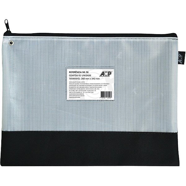 Pasta malote nylon c/ziper 26x34,5cm pt - acp (pct.c/05)