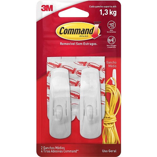 Gancho plastico command medio c/2 - 3m (bl.c/02)