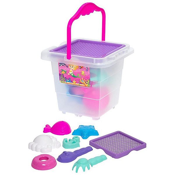 Baldinho de praia menina com moldes e pa - merco toys (unidade)