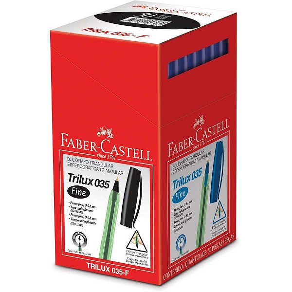 Caneta esferografica trilux ponta fina preta - faber-castell (cx.c/50)