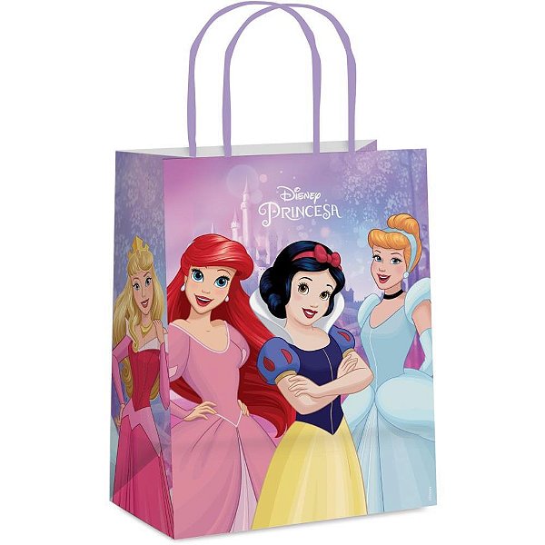Sacola para presente decorada princesas laminada 26x19x9cm - cromus (pct.c/10)