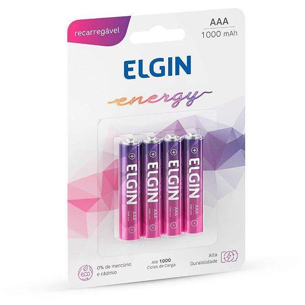 Pilha recarregavel palito aaa 1000mah 1.2v c/04 - elgin (bl.c/04)