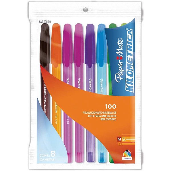 Caneta esferografica kilometrica 100 colorz 8cores - paper mate (cart/08)