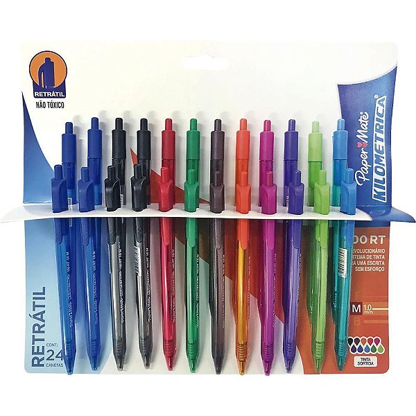 Caneta esferografica retratil kilometrica 100 10 cores (s) - paper mate (bl.c/24)