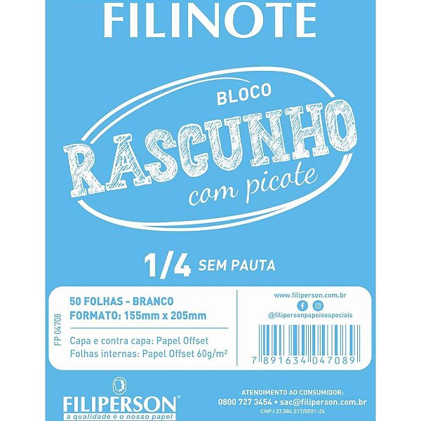 Bloco para rascunho c/picote s/pauta 155x205 50fl - filiperson (pct.c/10)