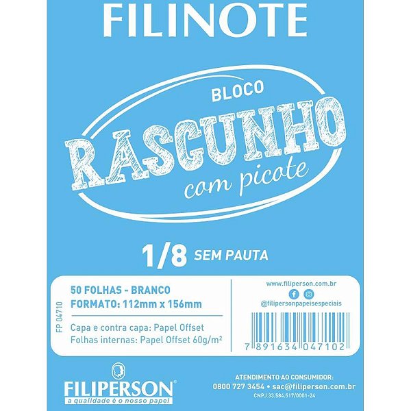 Bloco para rascunho c/picote s/pauta 112x156 50fl - filiperson (pct.c/10)
